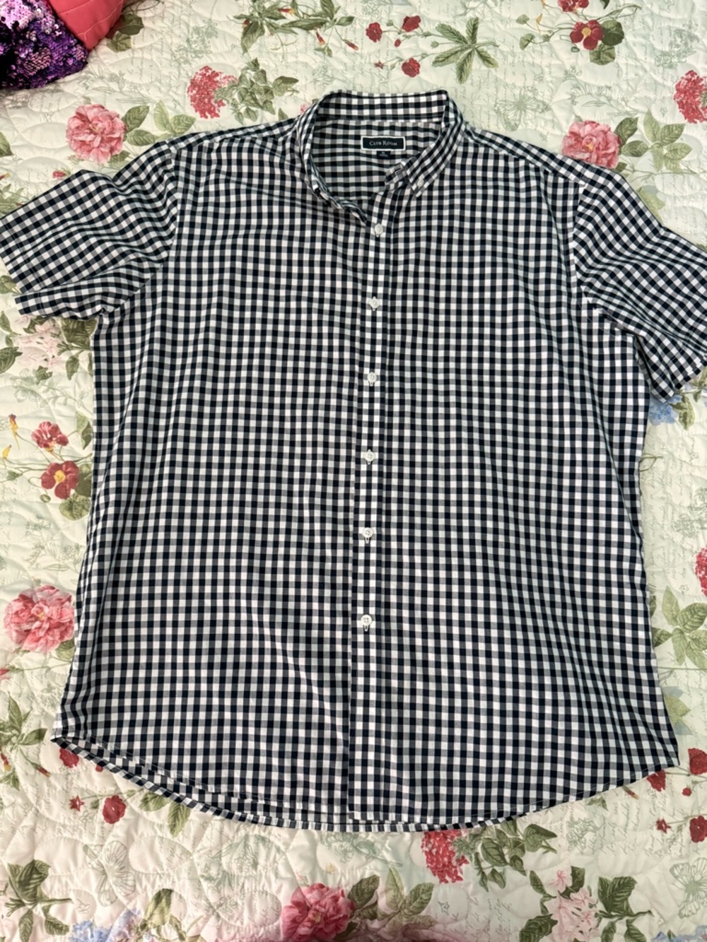 Club Room Black & White Gingham Short-Sleeve Button-Down Shirt